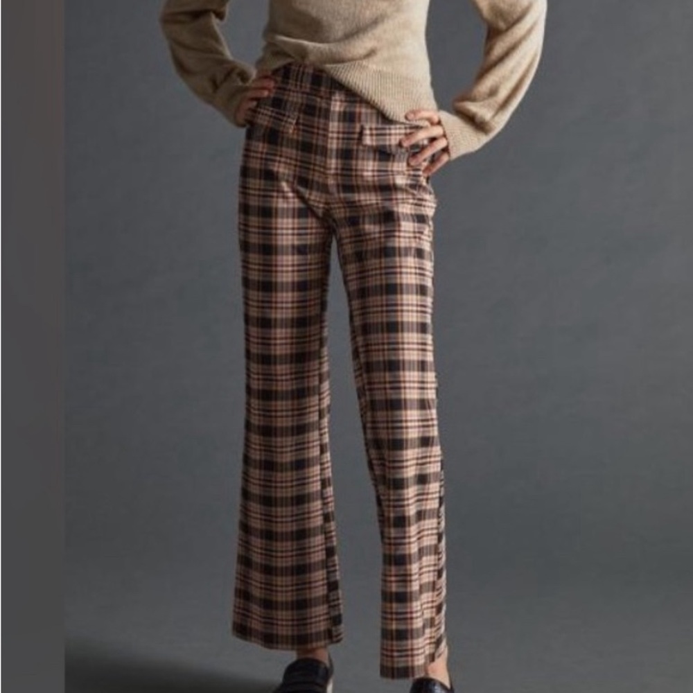 New! Anthropologie Maeve Plaid Flare Pants 8